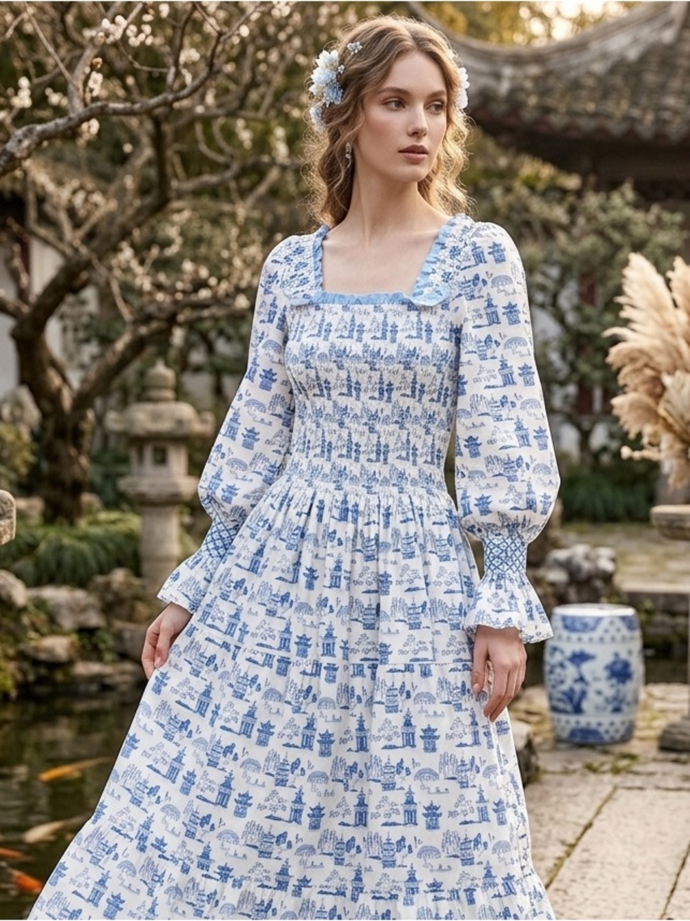 Classic Southern Smocks cottagecore Square-Neck Prairie Women’s Dress Size‎ S